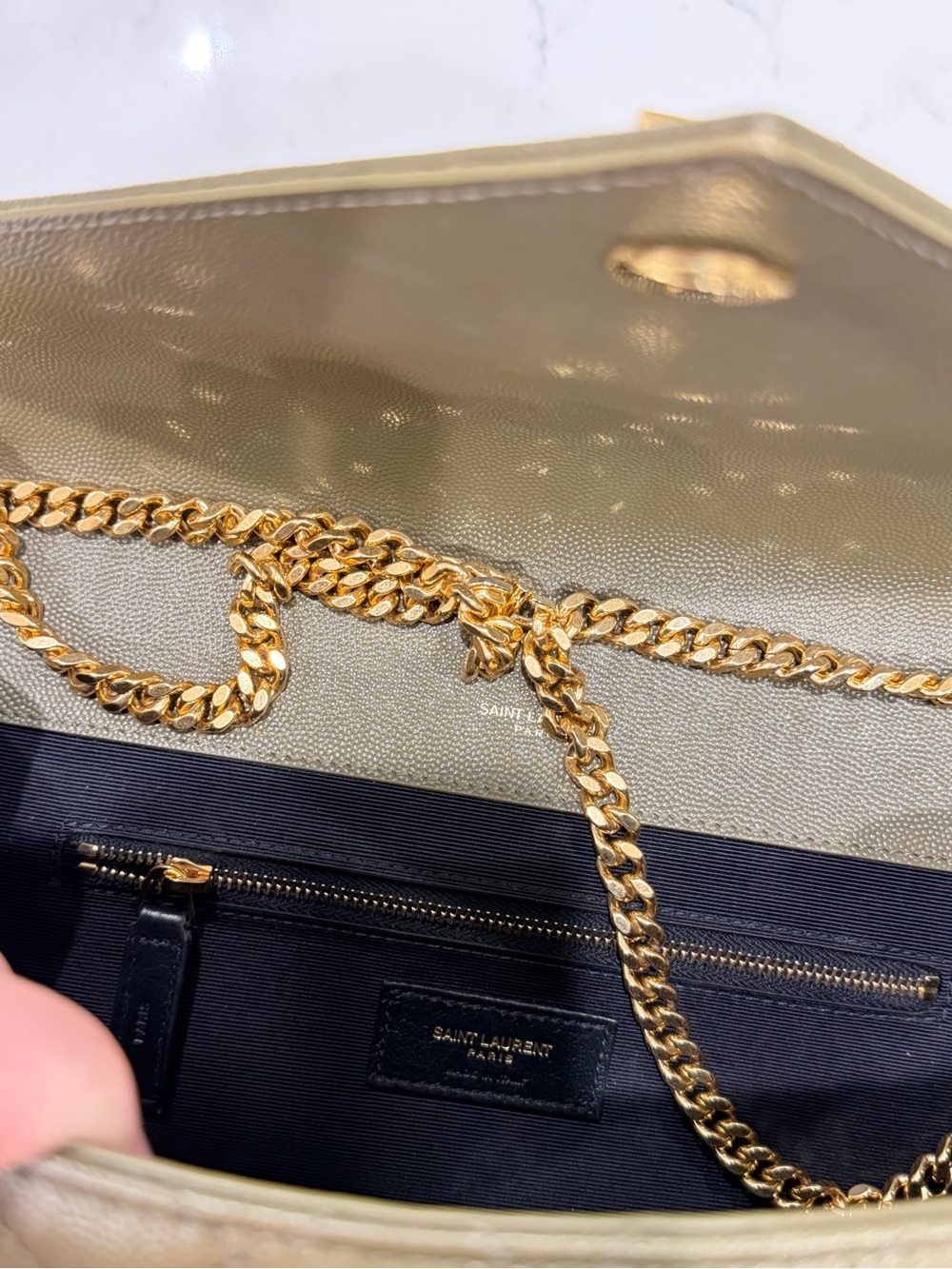 Saint Laurent Quilted Olive Green Envelope Shoulder Bag with Gold Hardware - Picture 12 of 14
